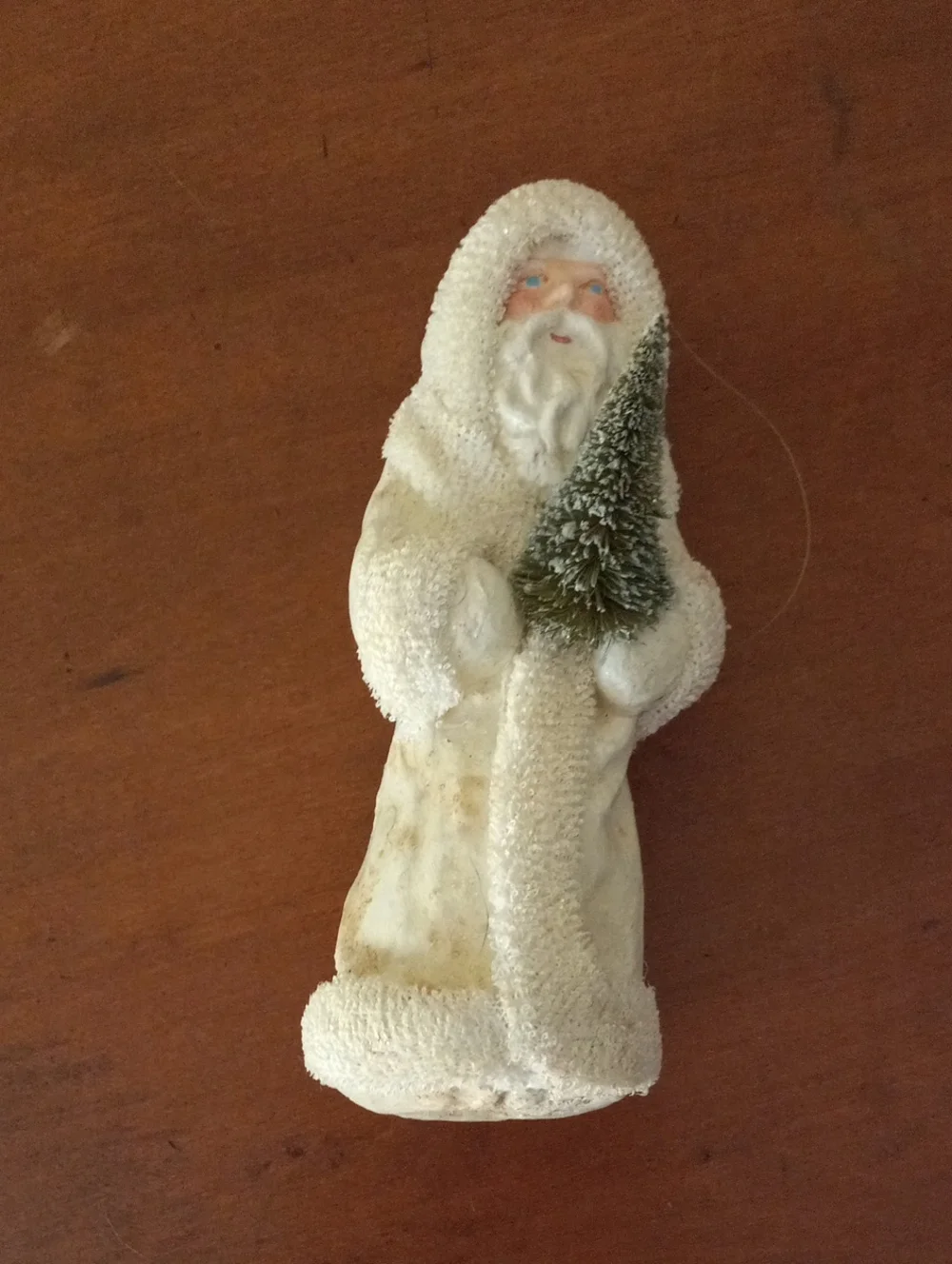 Vintage White Sugar Glitter Santa Claus Ornament Bottle Brush Tree Belsnickle